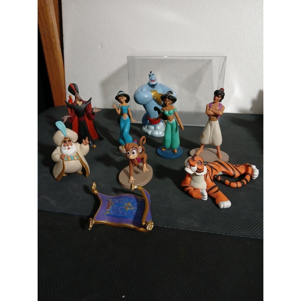 Disney Aladdin, Jasmine, Rajah, Iago, Genie Figures Lot Of 9 Cake Toppers